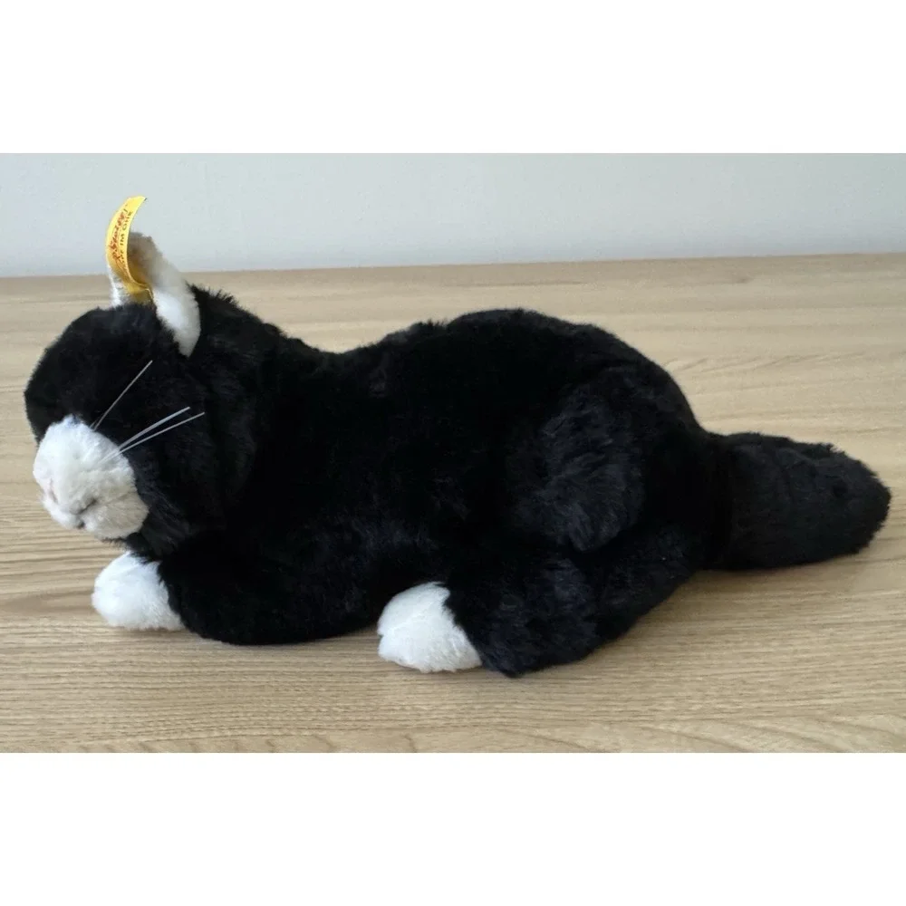 Vintage Steiff Mimmi Katze Cat Plush Lying Black White 30cm EAN 099502